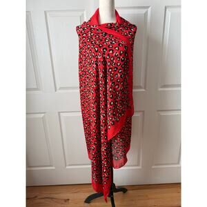 Stella & Dot Leopard Heart Print Red Orange Statement Shawl Wrap Scarf 40x72